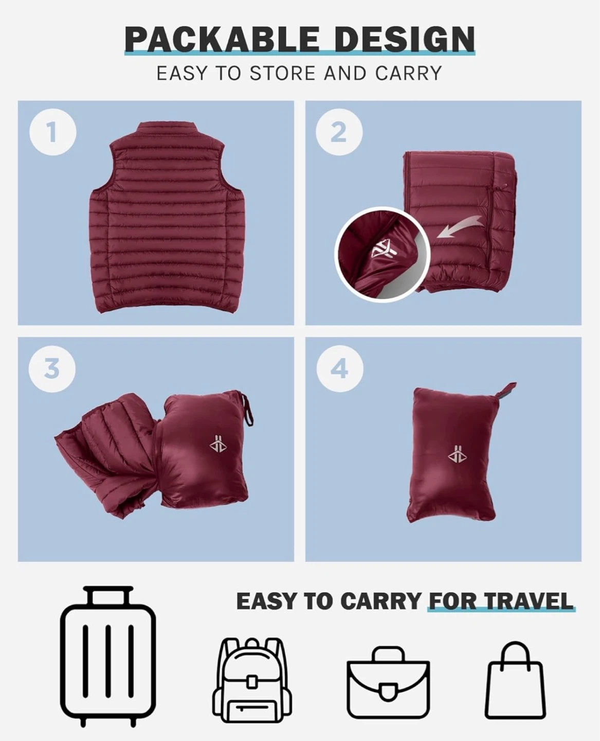 Packable Puffer Vest - Burgundy（large） - photo 4