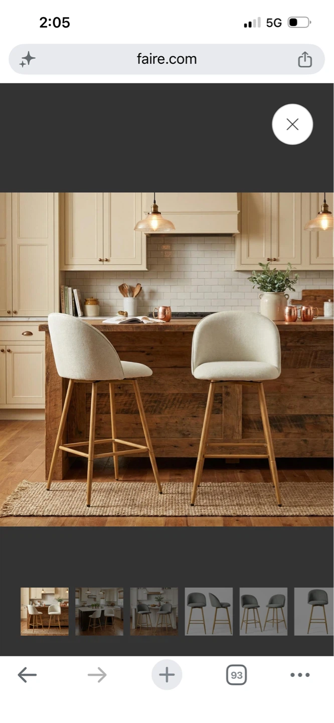 New Set of 2 Cream Upholstered Counter Stools $60 Each
