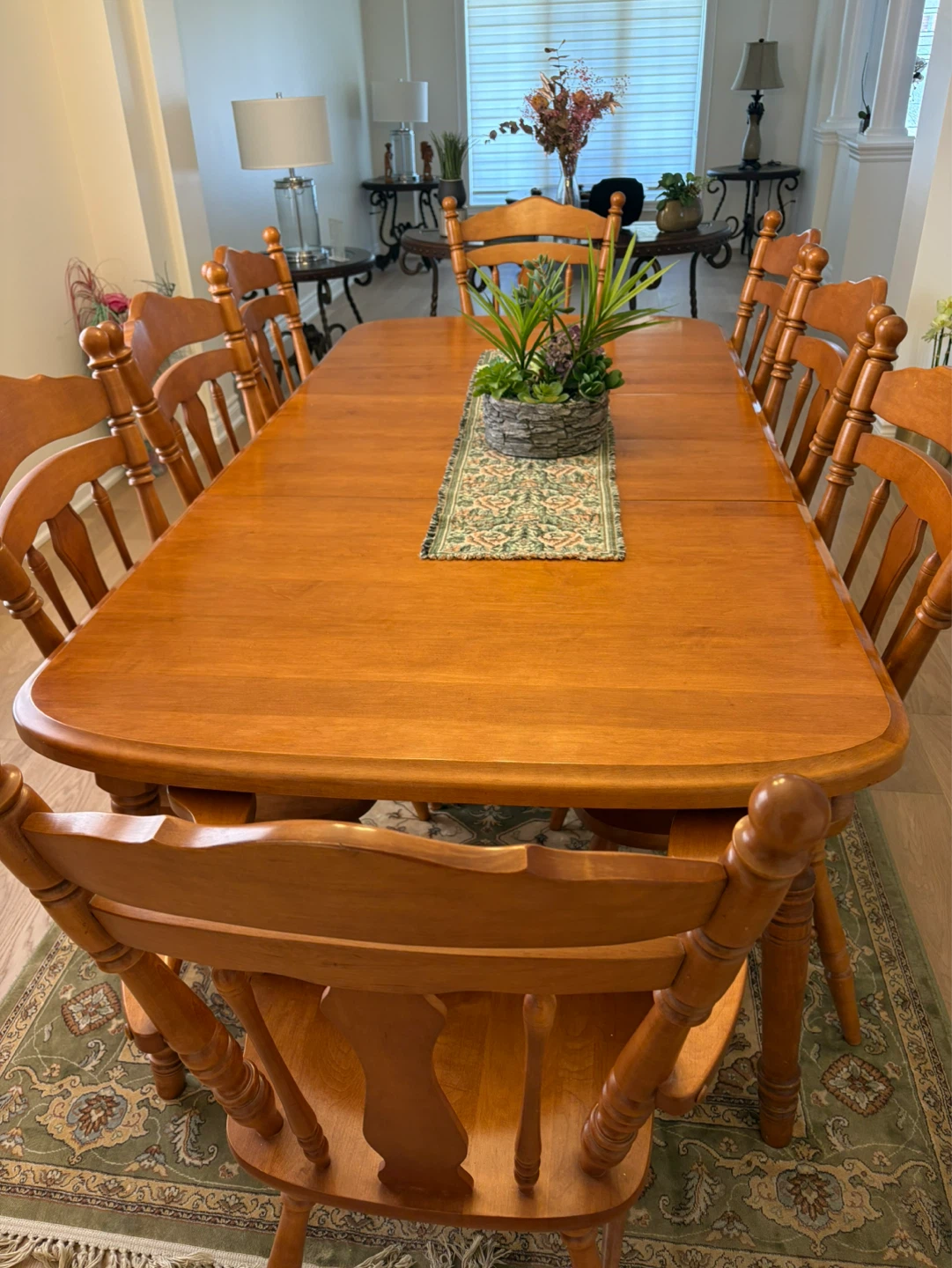 Wooden Dining Table with 8 Chairs and Hutch