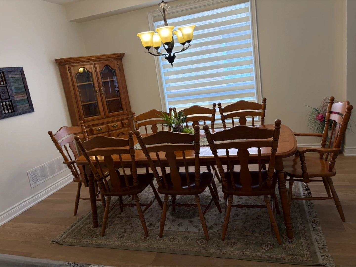 Wooden Dining Table with 8 Chairs and Hutch - photo 4