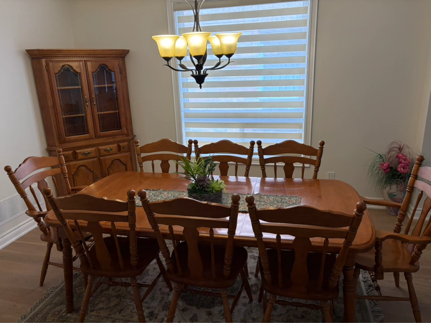 Wooden Dining Table with 8 Chairs and Hutch - photo 3