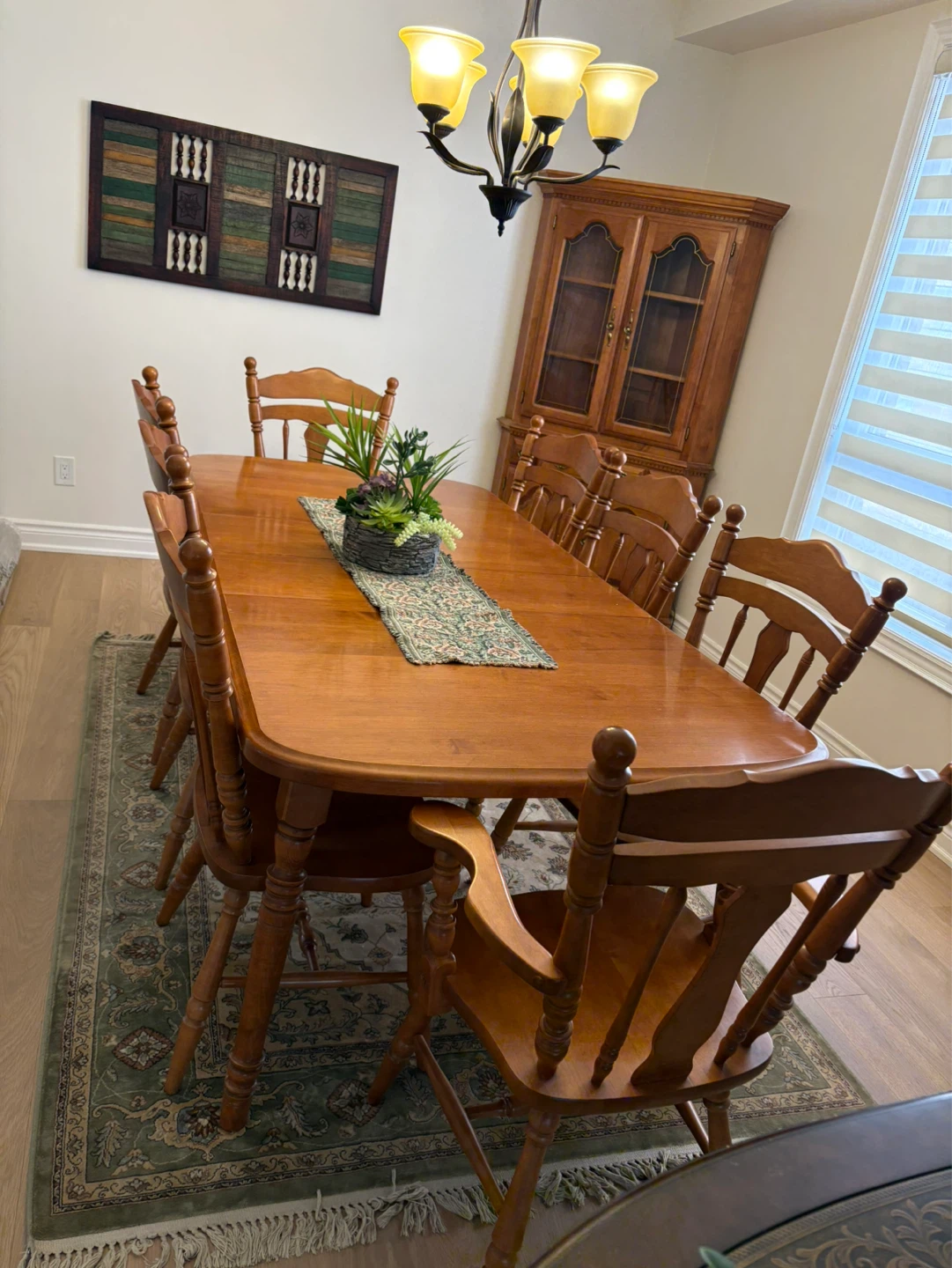 Wooden Dining Table with 8 Chairs and Hutch - photo 5