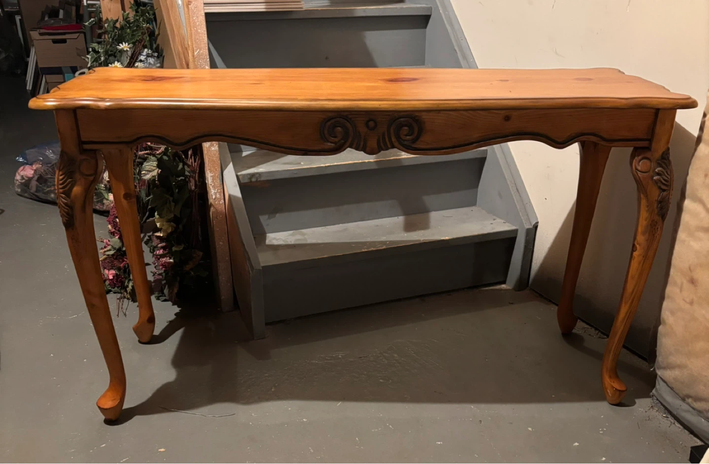 Ornate Wooden Console Table with Carved Legs