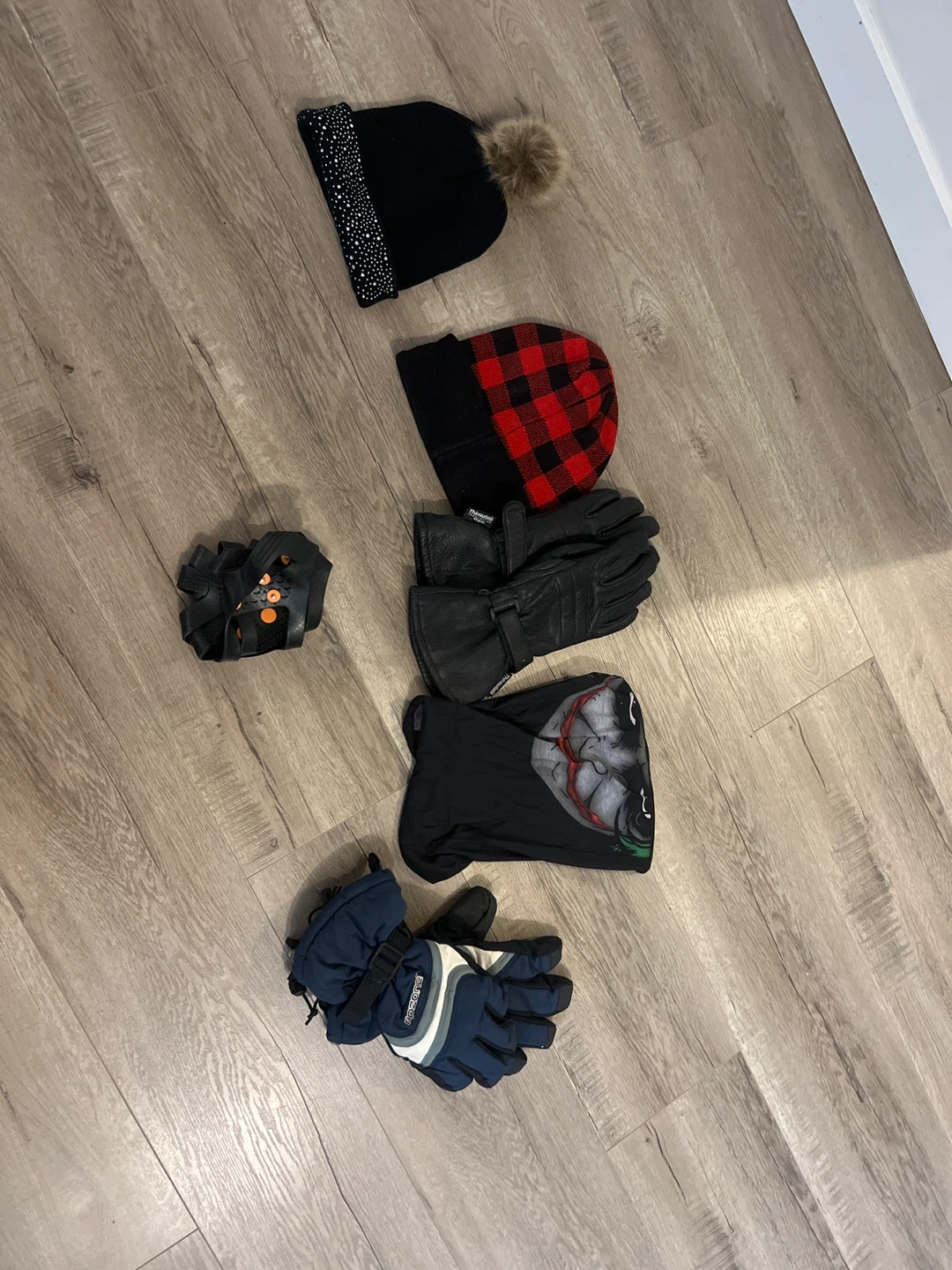 Bundle of winter hats and gloves