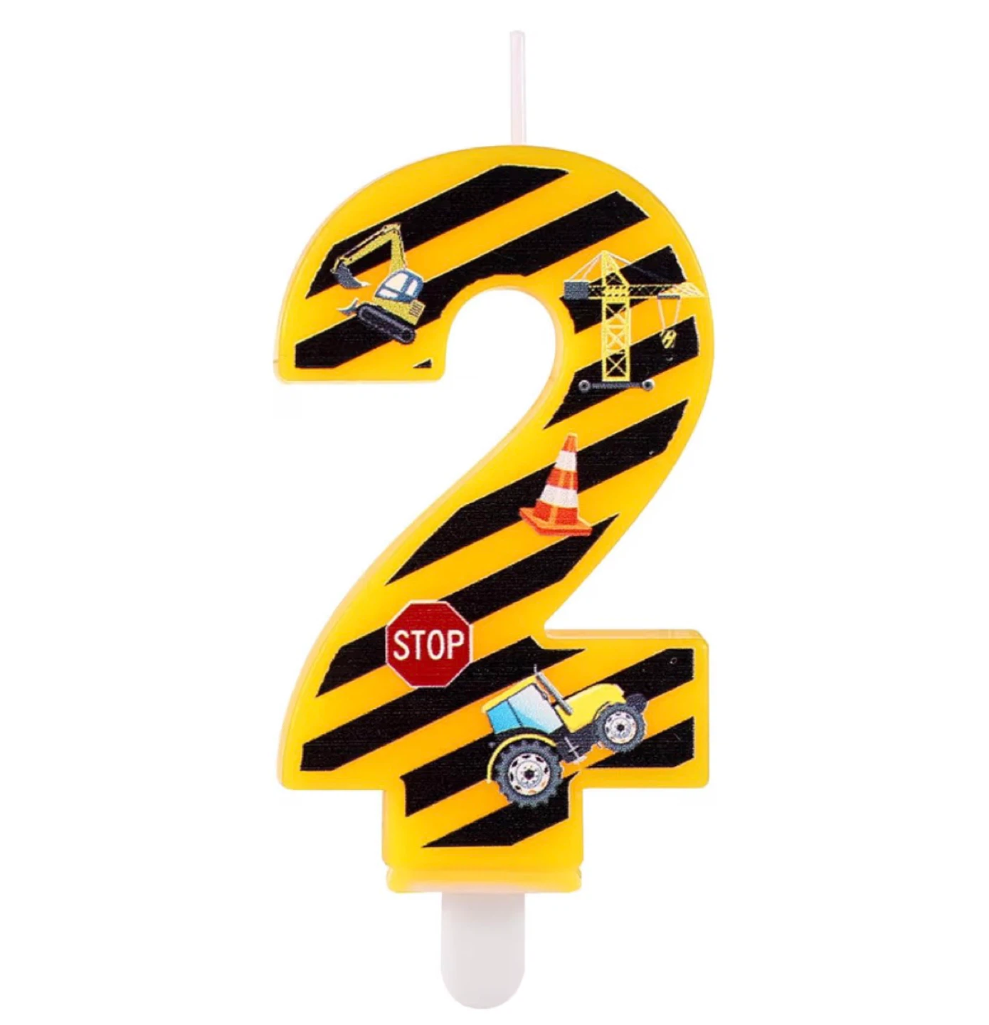 Number 2 Birthday Candle with Construction Theme