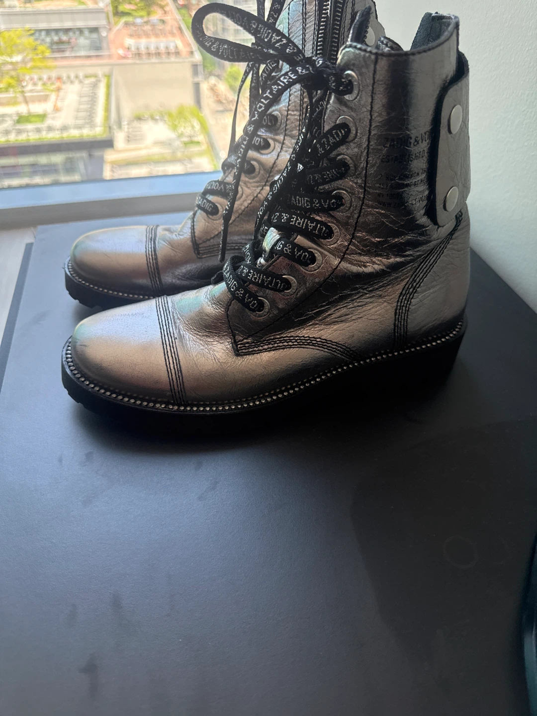 Zadig & Voltaire Silver Leather Combat Boots