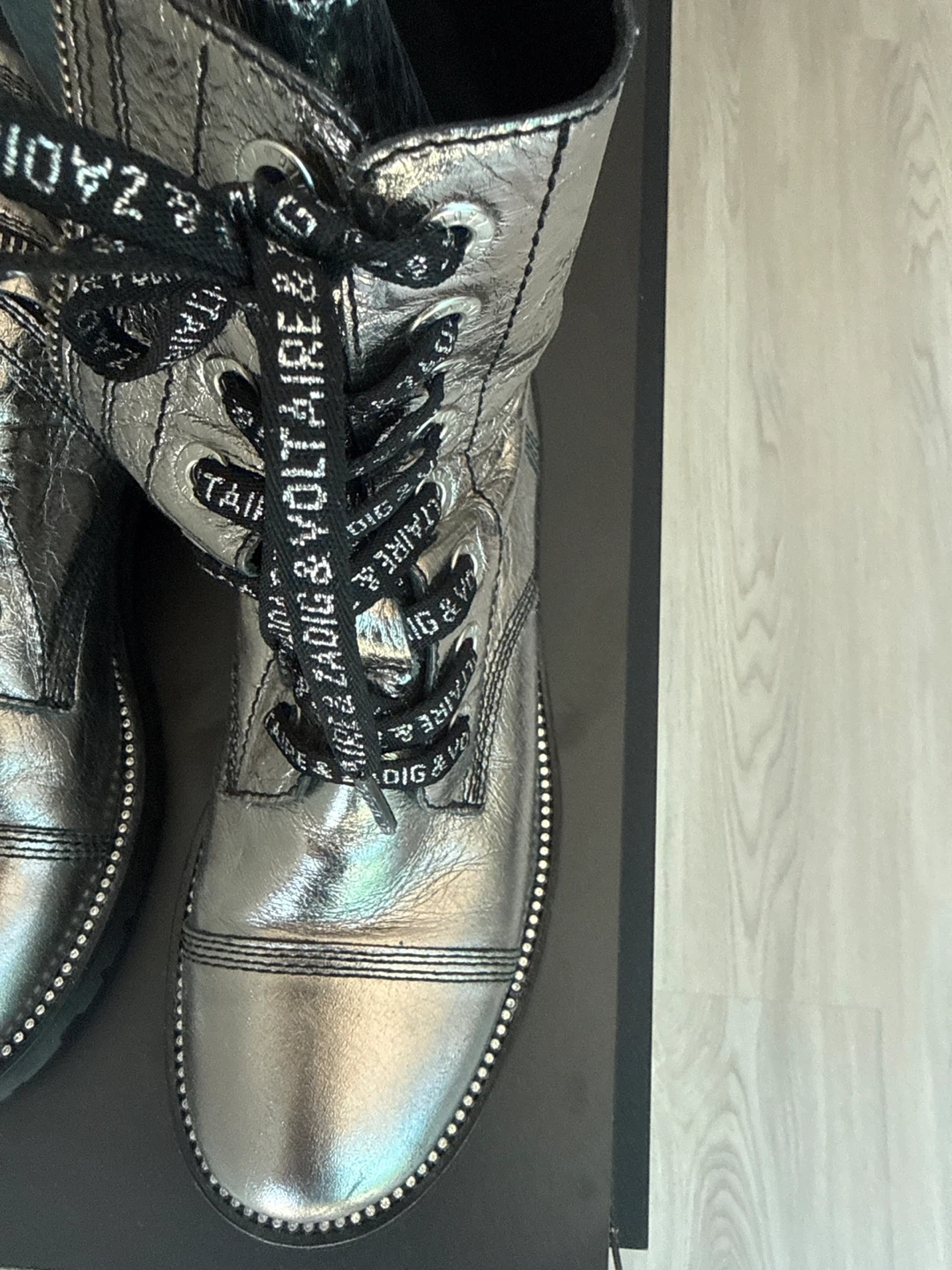 Zadig & Voltaire Silver Leather Combat Boots - photo 3