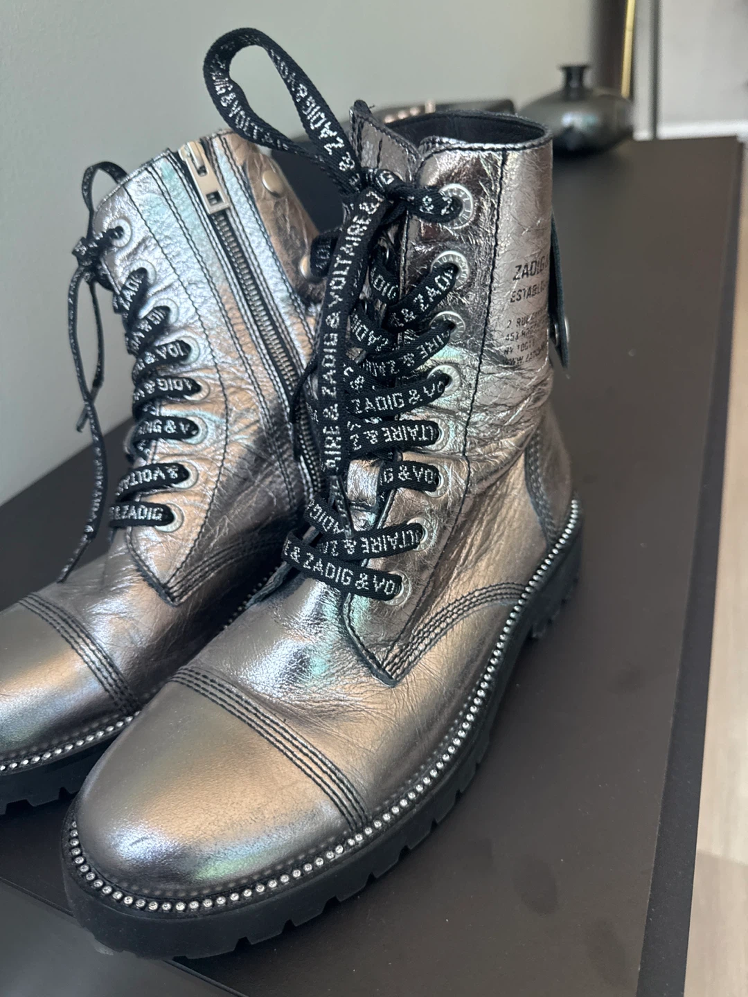 Zadig & Voltaire Silver Leather Combat Boots - photo 4