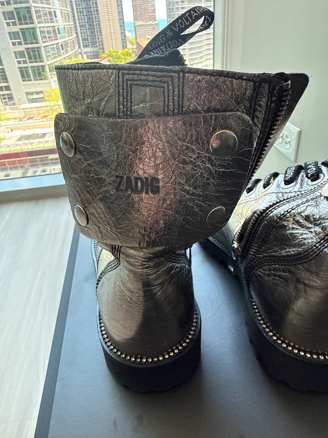 Zadig & Voltaire Silver Leather Combat Boots - photo 2