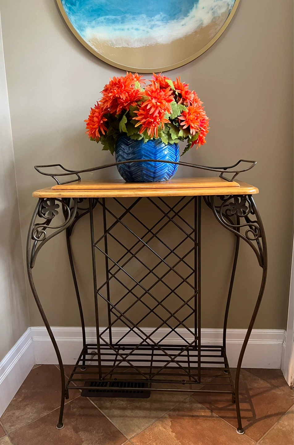 Wrought Iron and Wood Console Table