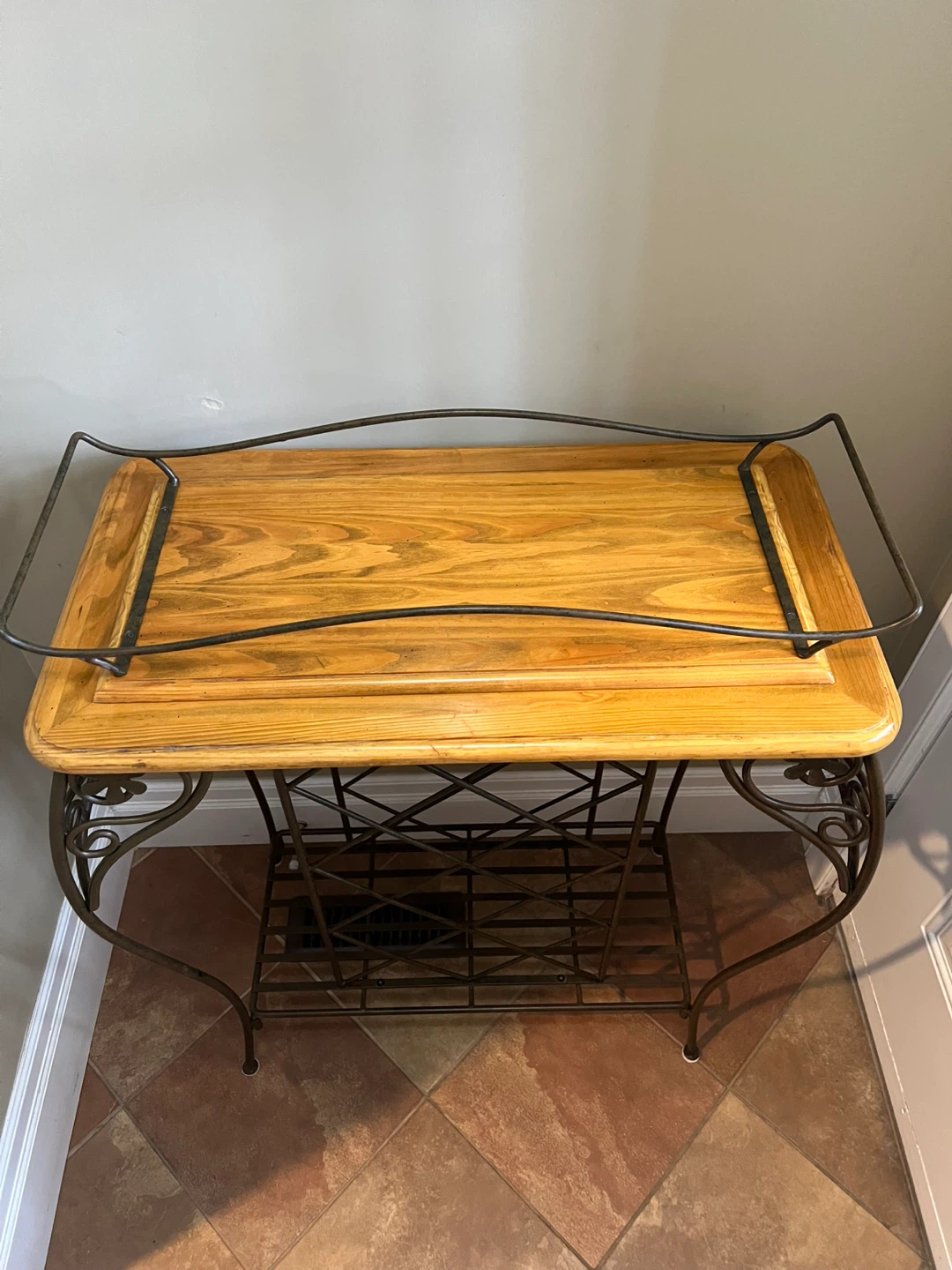 Wrought Iron and Wood Console Table - photo 5