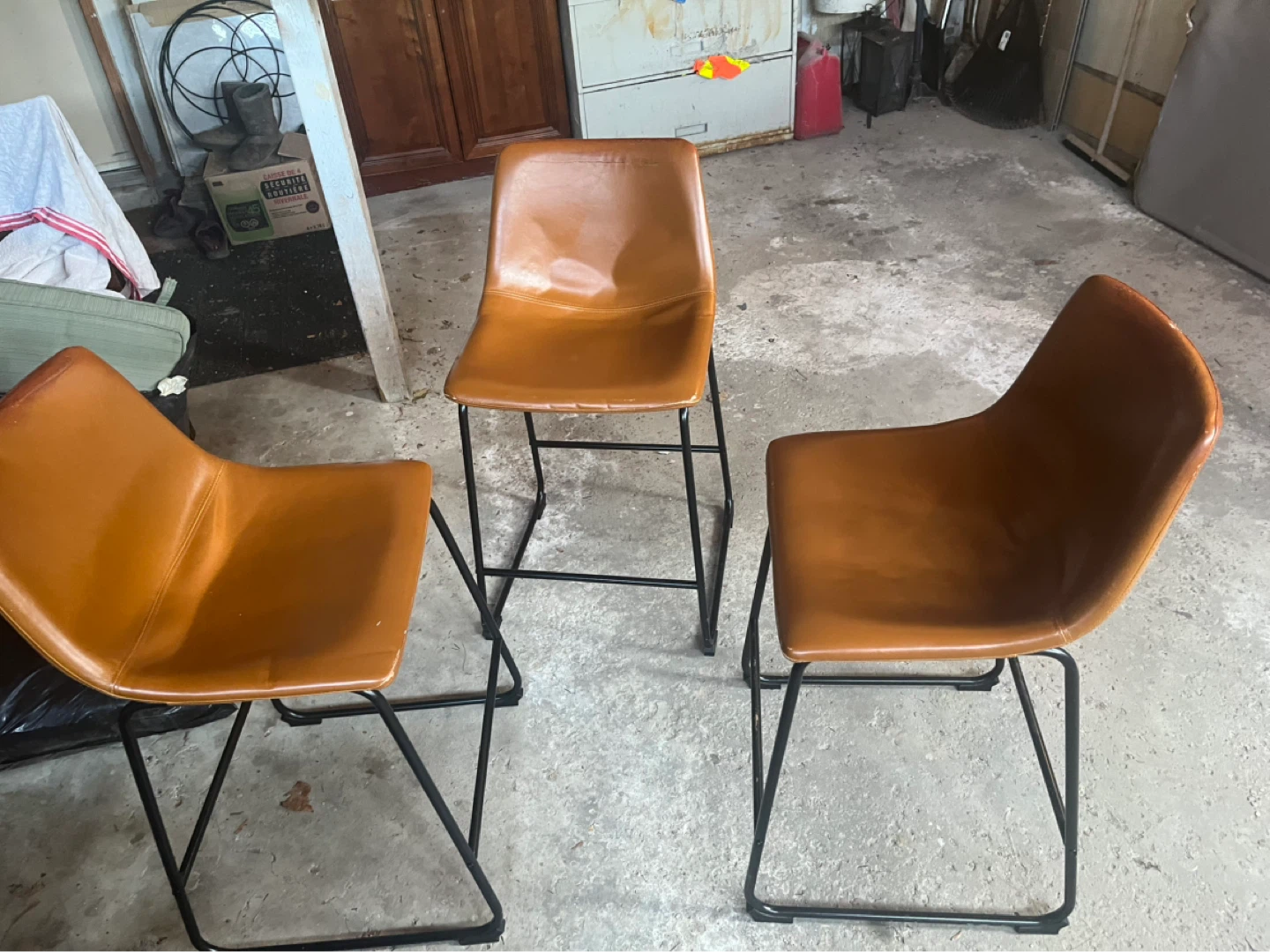 Set of 3 Brown Faux Leather Bar Stools