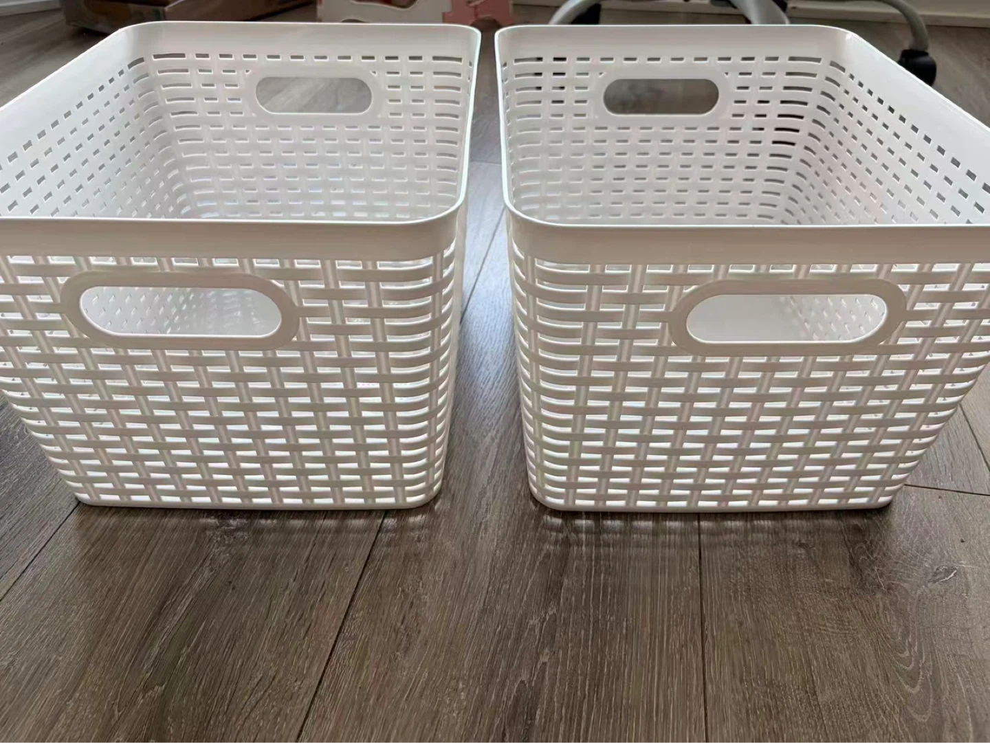 2 White Storage Bins with Handles