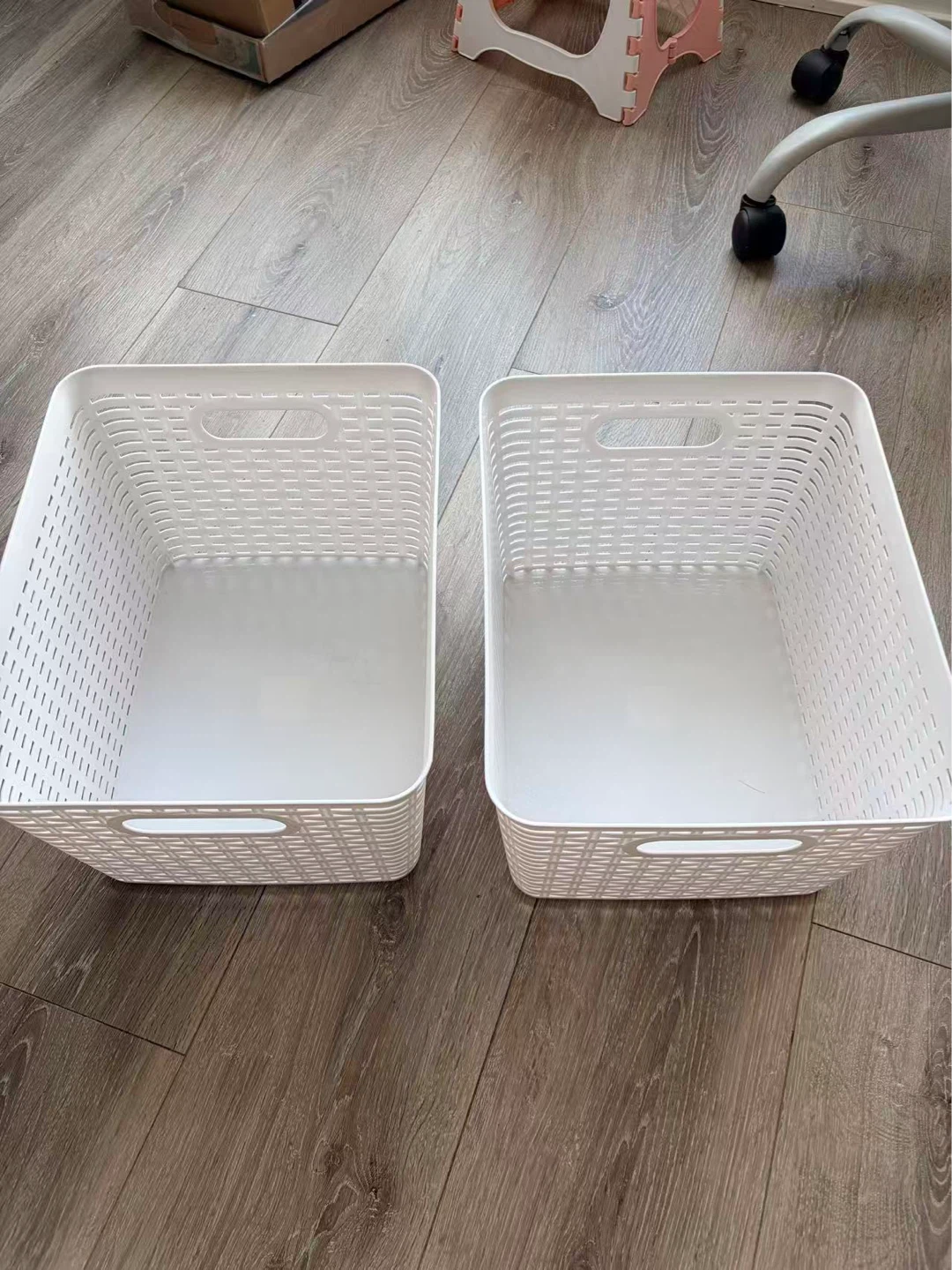 2 White Storage Bins with Handles - photo 2