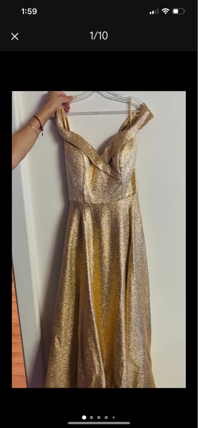 Gold Metallic Off-the-Shoulder Corset Back Dress