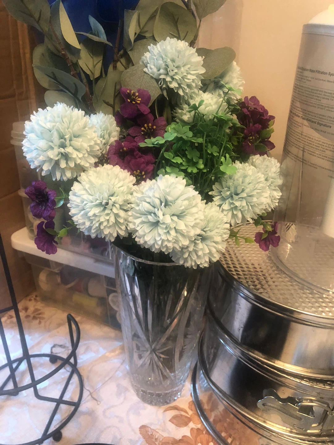 Artificial Flower Arrangement in Crystal Vase