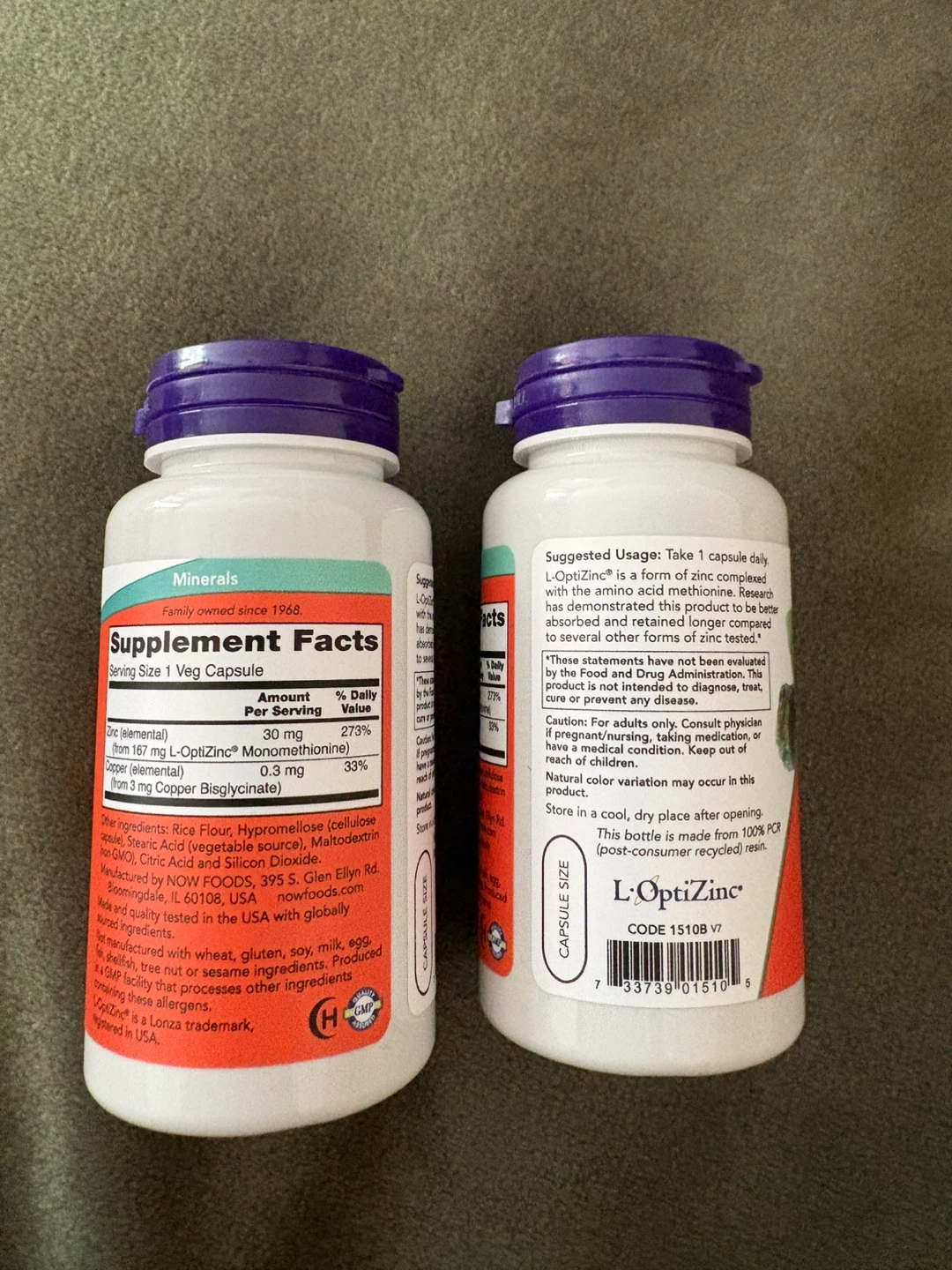 NOW L-OptiZinc 30 mg Veg Capsules 100 Count (2 Bottles) - photo 2