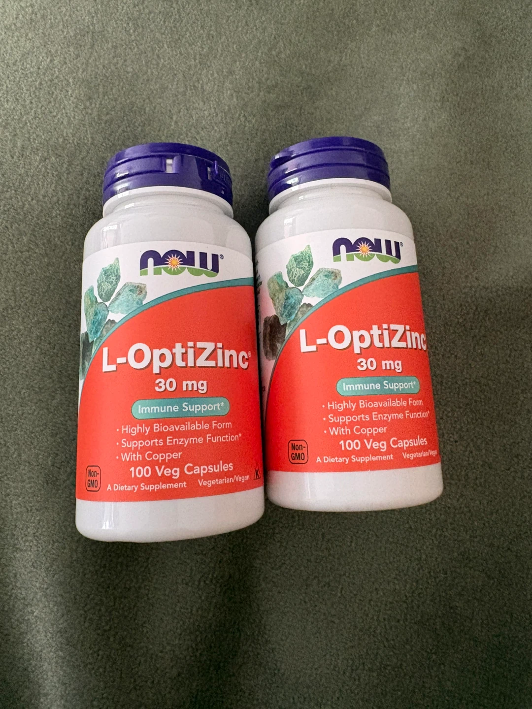 NOW L-OptiZinc 30 mg Veg Capsules 100 Count (2 Bottles)