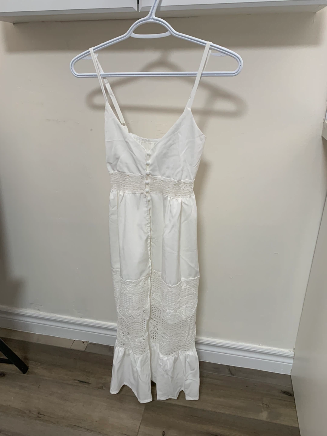 White Maxi Dress with Lace Detail- Small
