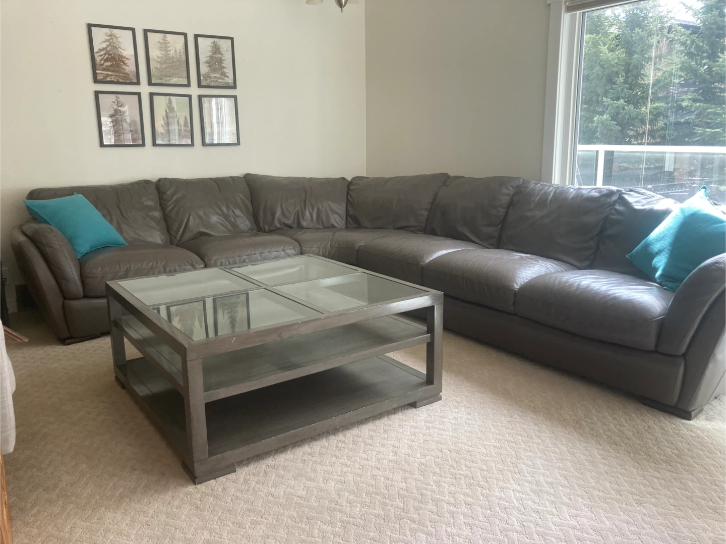 Natuzzi Editions Grey Leather Sectional Sofa