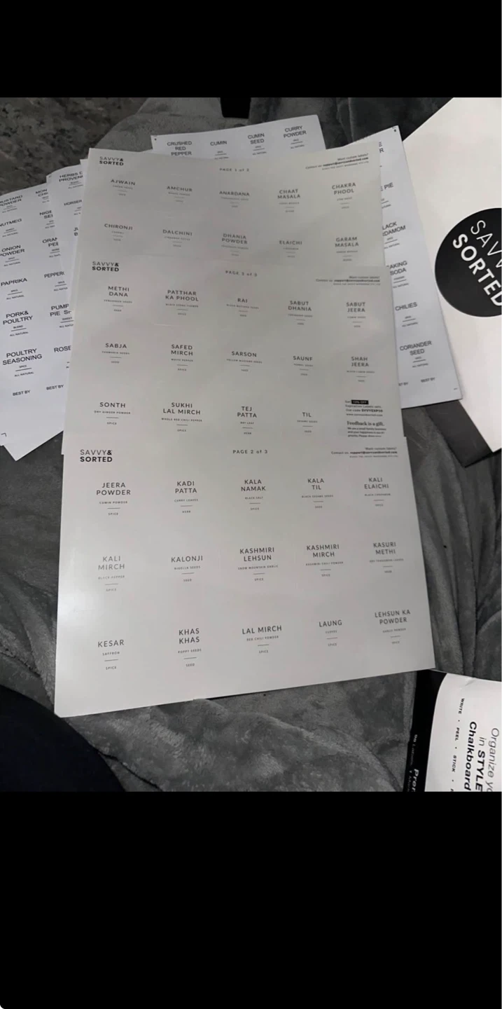 Savvy & Sorted White Pre-Printed South Asian Spice Jar Labels