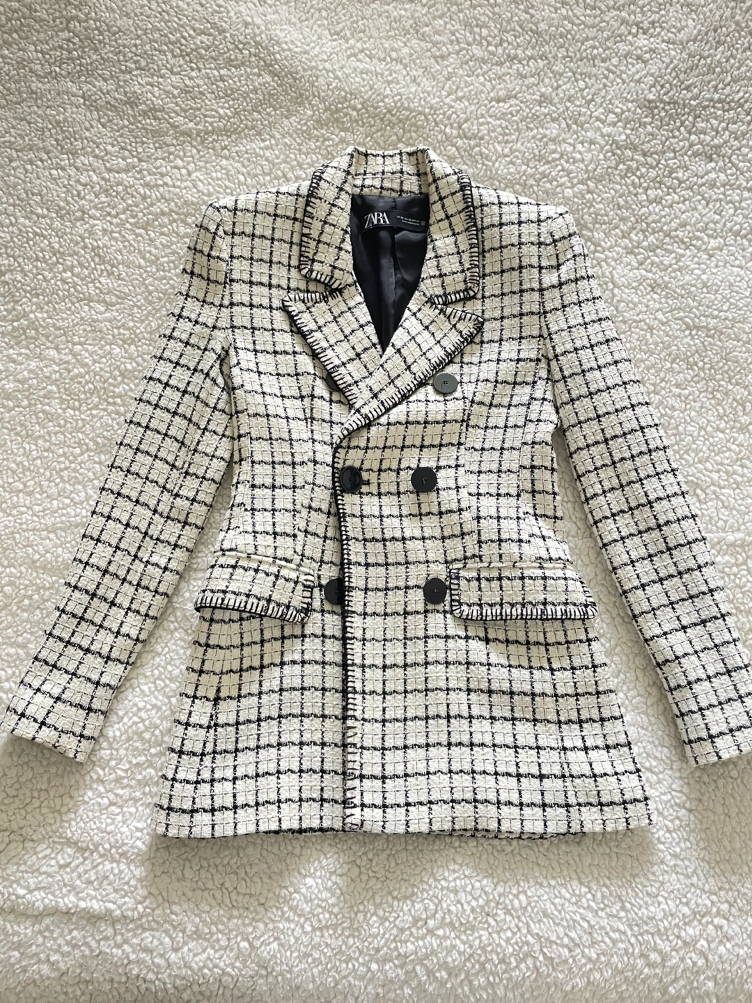 Zara Black & White Plaid Blazer - Size XS