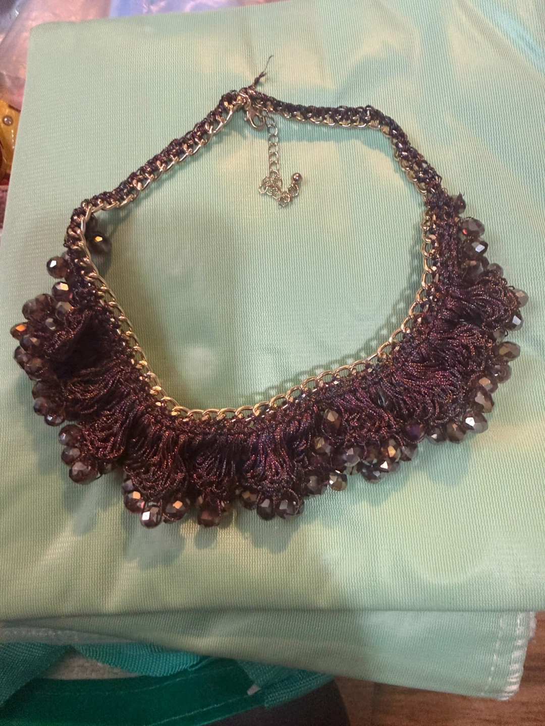 Gold Chain Choker Necklace with Dark Beads - photo 2
