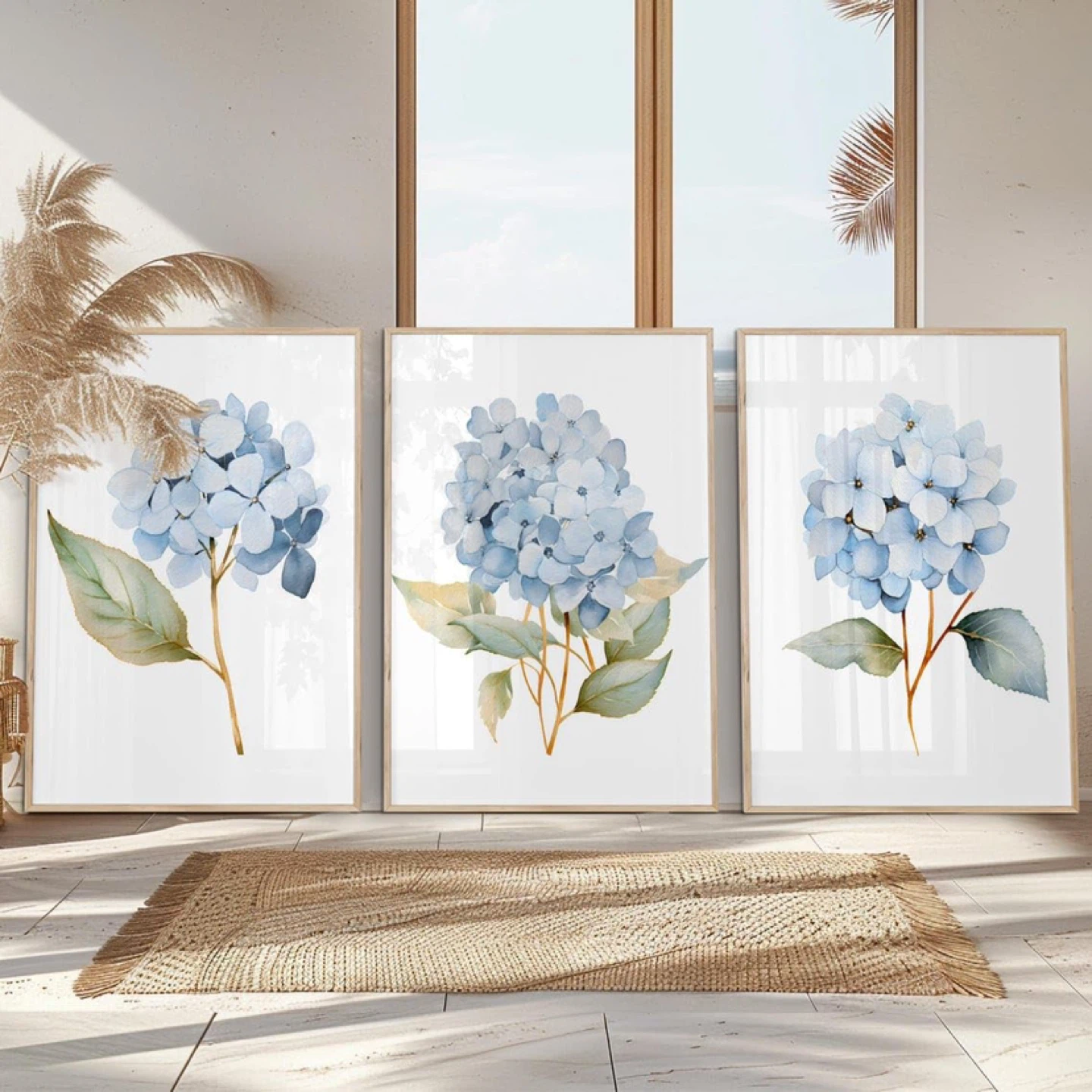 Hydrangea Wall Art Print Set of Three Pieces Prints Canvas