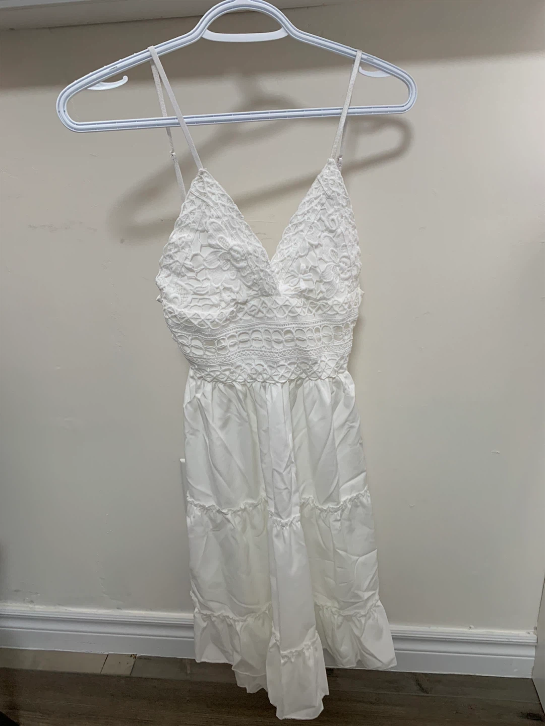 White Lace Trim Tiered Dress-Small