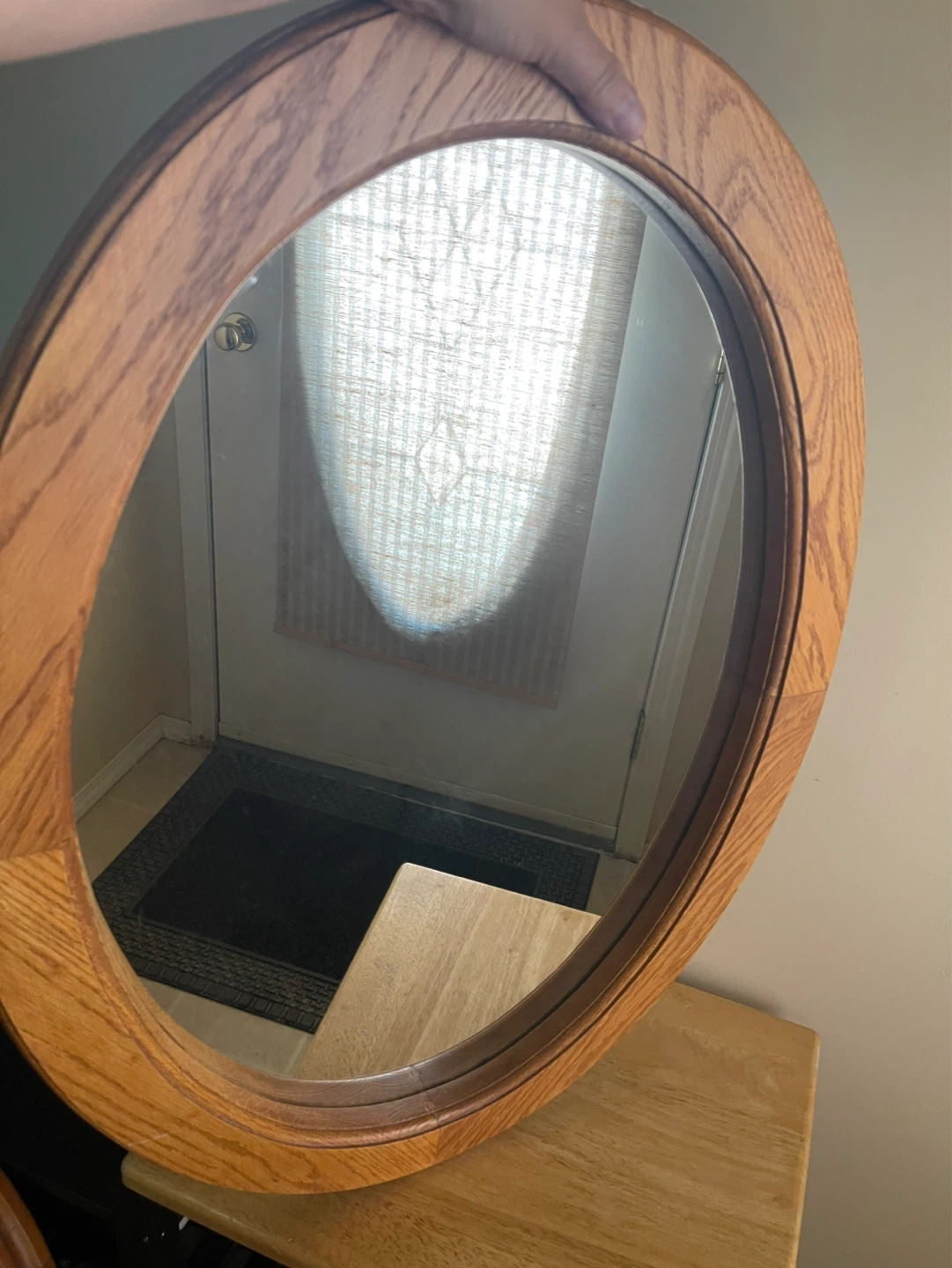 Oval Wood Framed Mirror