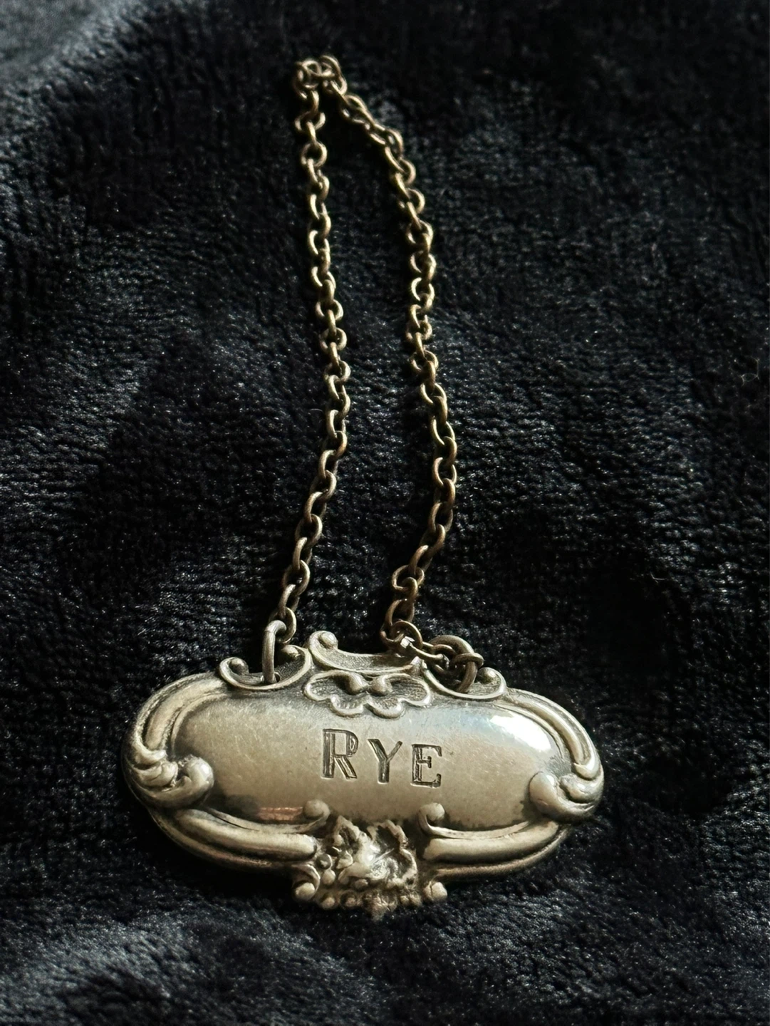 Antique Silver Plate Rye Bottle Tag