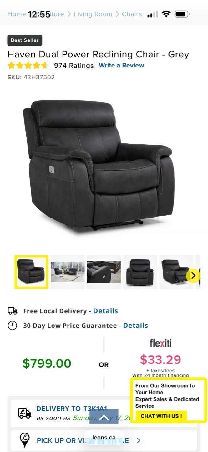 Haven Dual Power Reclining Chair - Grey - photo 3