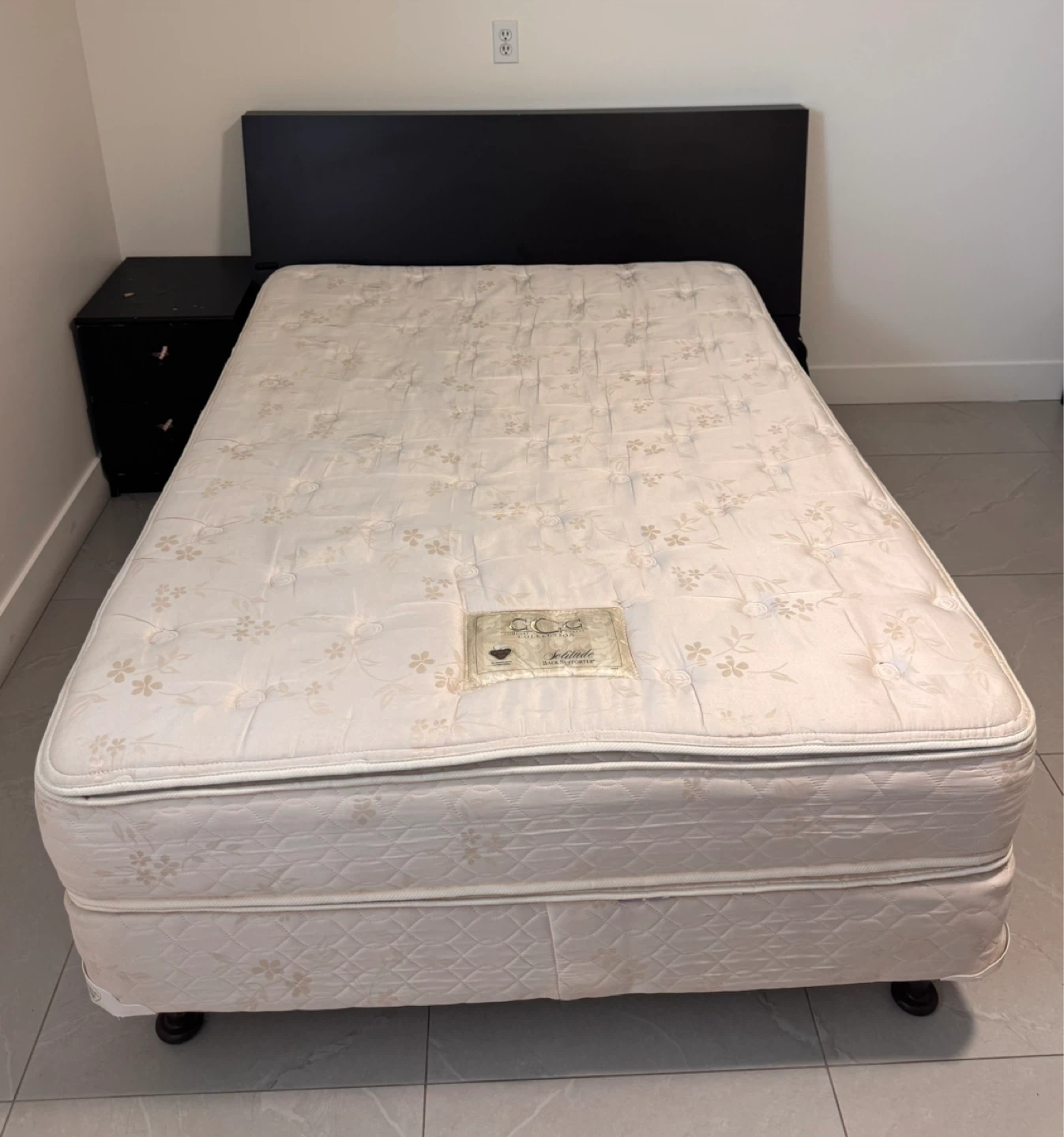 Queen Bed + Mattress + Side Table