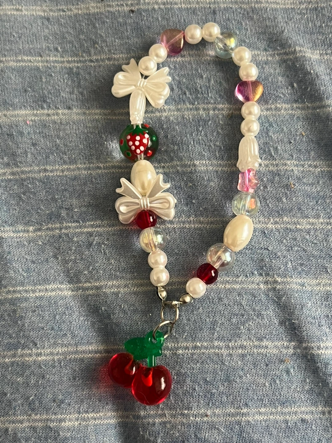 Beaded Charm Bracelet with Cherry and Strawberry Charms