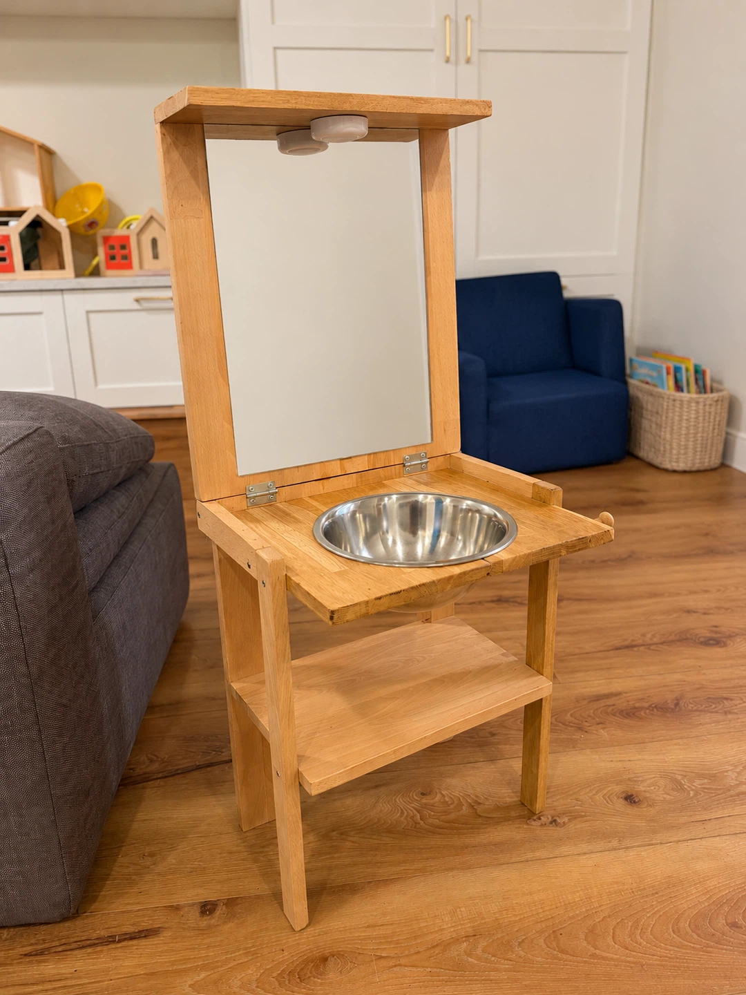 Handmade Montessori Toddler Sink Handwashing Station with Mirror