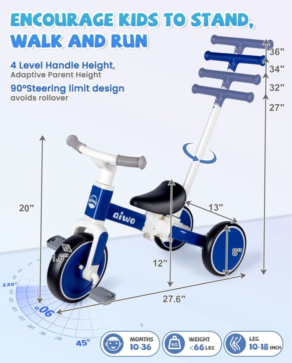 Aiwo 5-in-1 Kids Balance Bike Tricycle Blue - photo 2