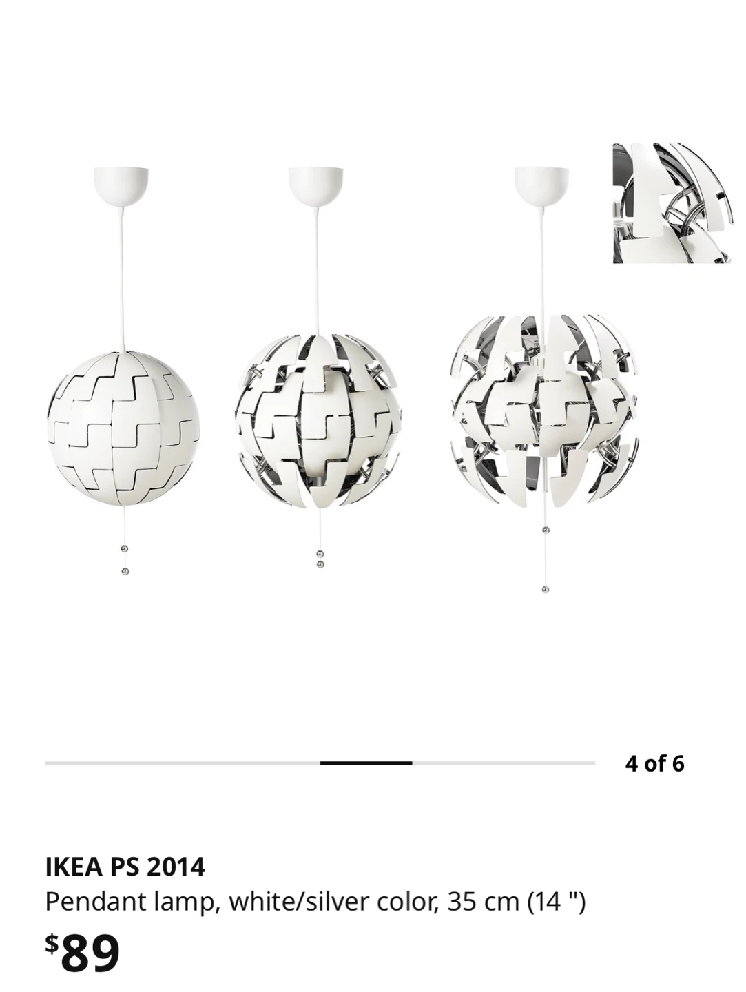 IKEA PS 2014 Pendant Lamp - White/Silver, 35 cm - photo 2