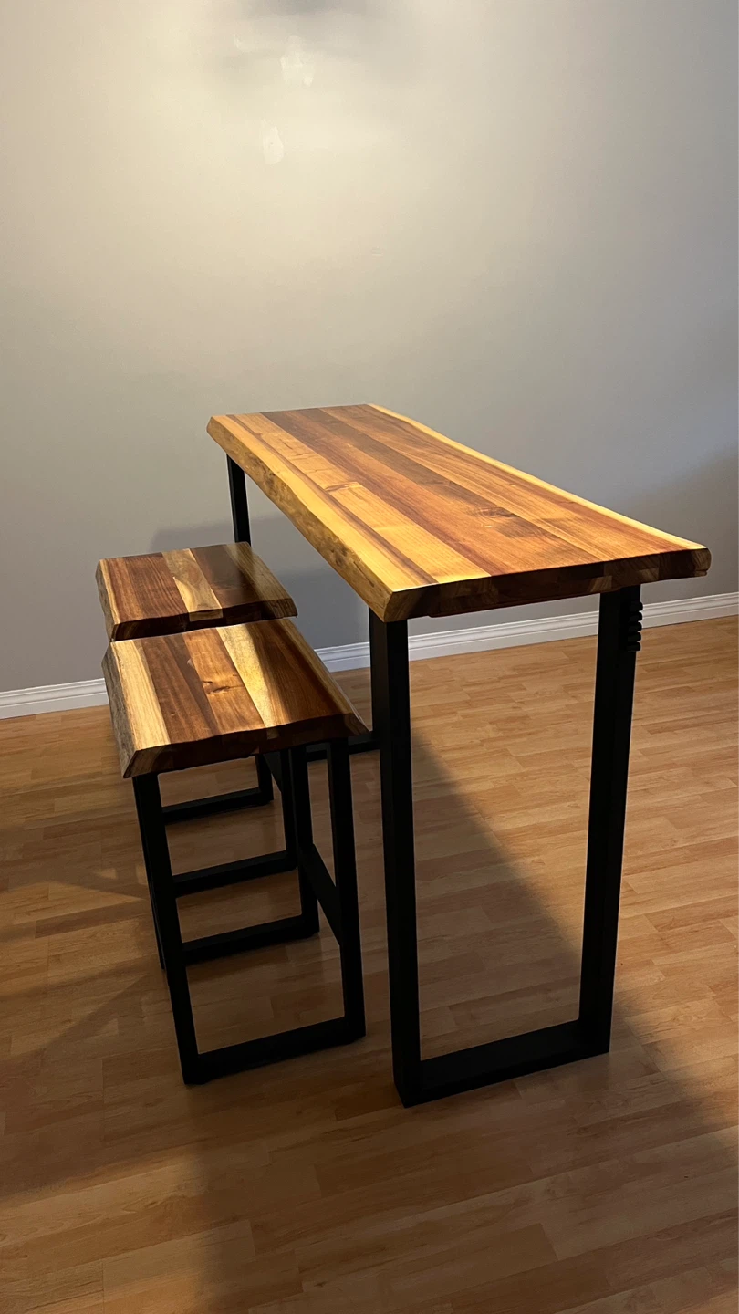 Live Edge Wood Bar Table with 2 Stools - photo 2