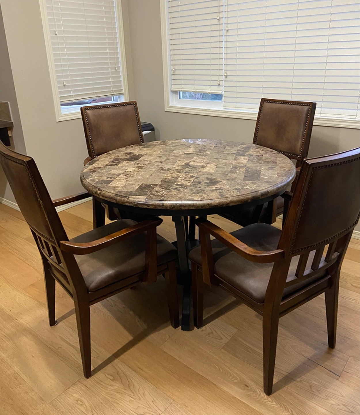 Round Marble Top Dining Table with 4 Chairs