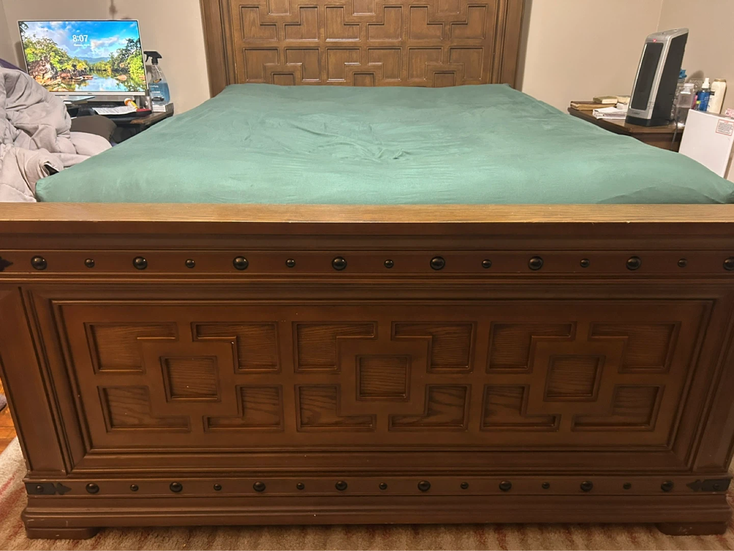 Vintage Wooden Bed Frame with Headboard - photo 3