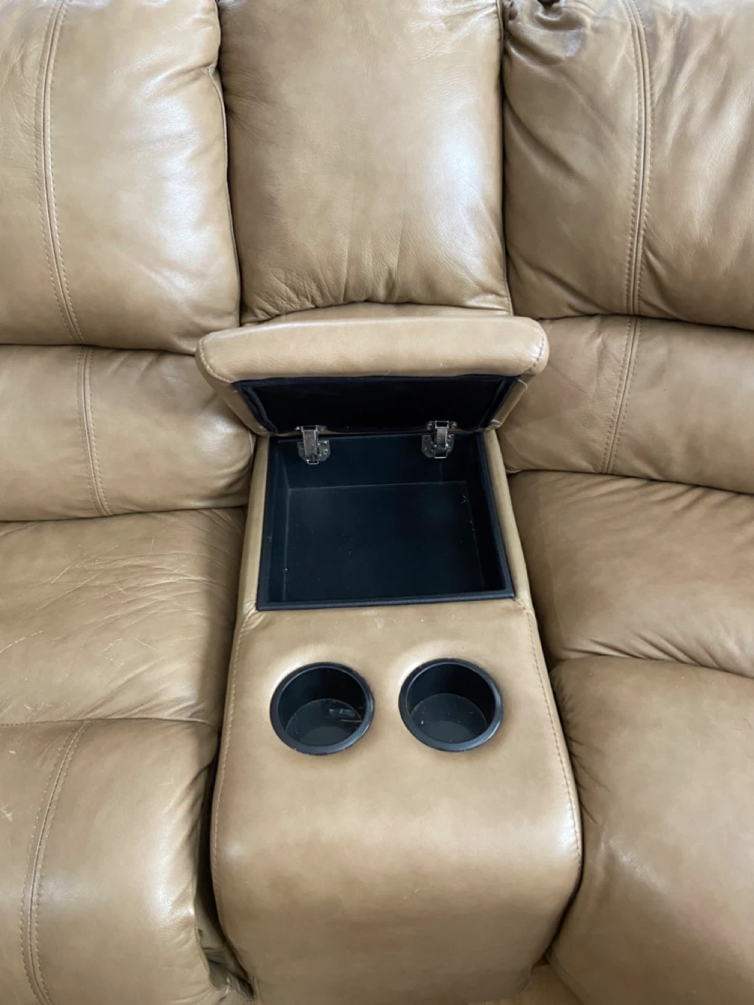 Tan Leather Sectional Couch with Recliners and Cup Holders - photo 5