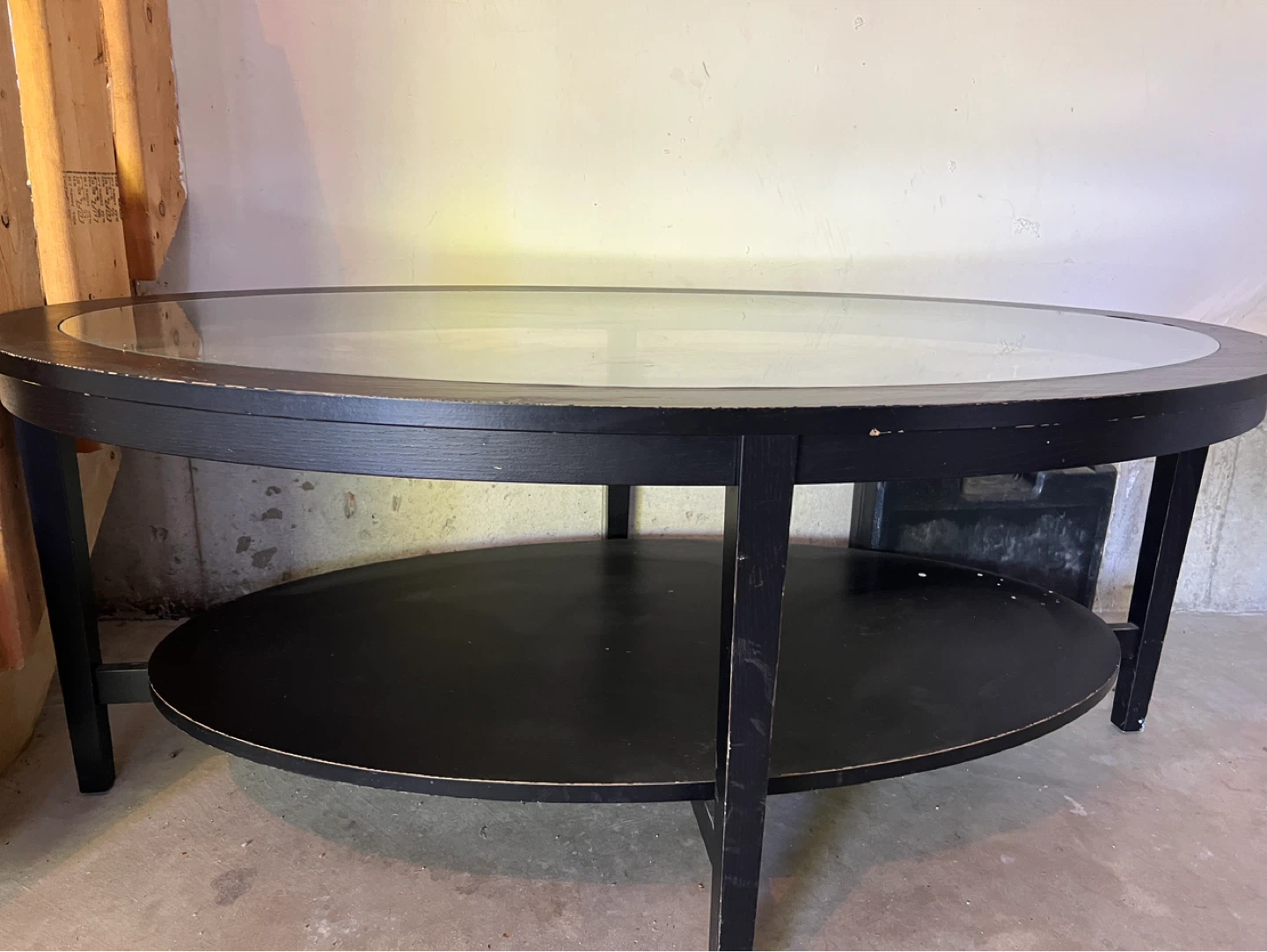 Black Oval Coffee Table with Glass Top and Shelf - photo 3