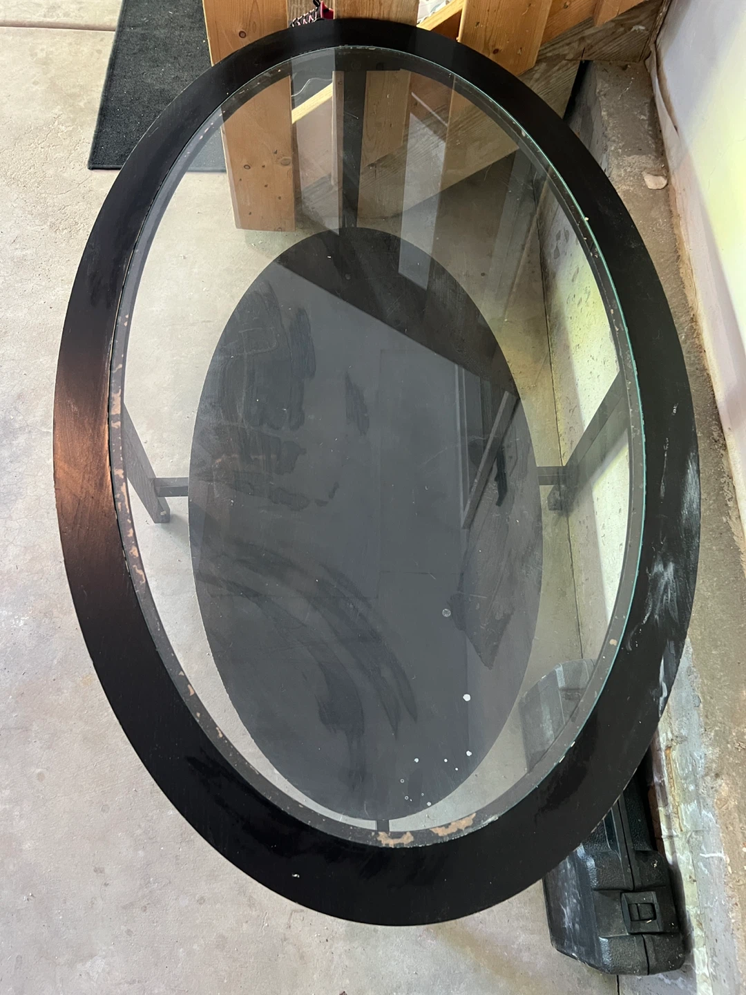 Black Oval Coffee Table with Glass Top and Shelf - photo 5