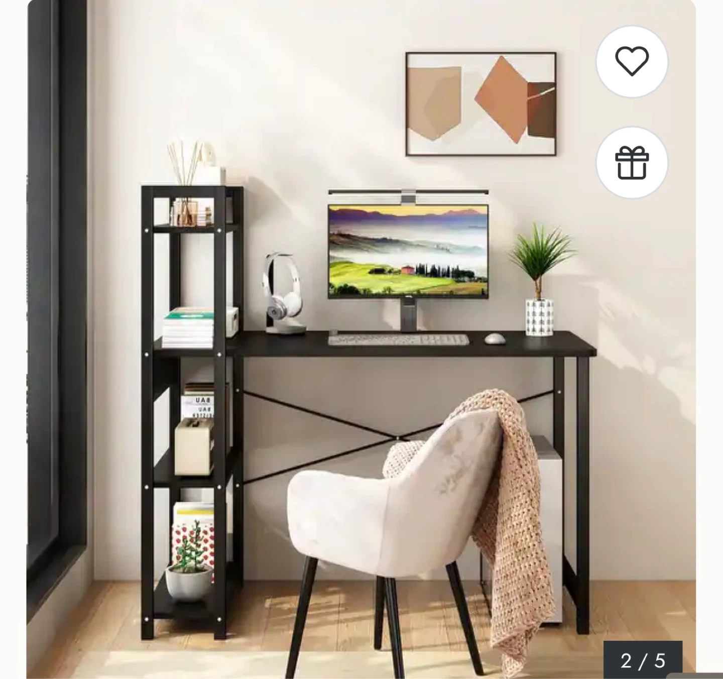 Black Computer Desk with Shelving Unit