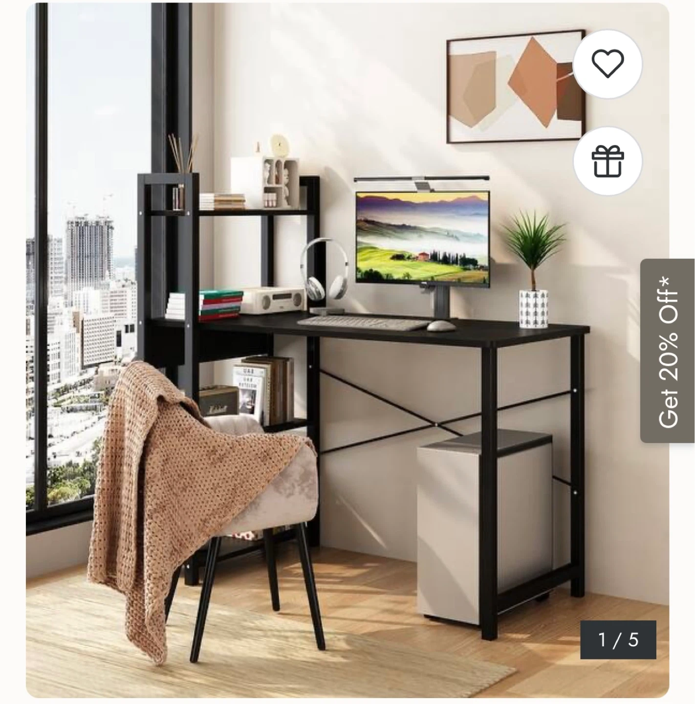 Black Computer Desk with Shelving Unit - photo 2