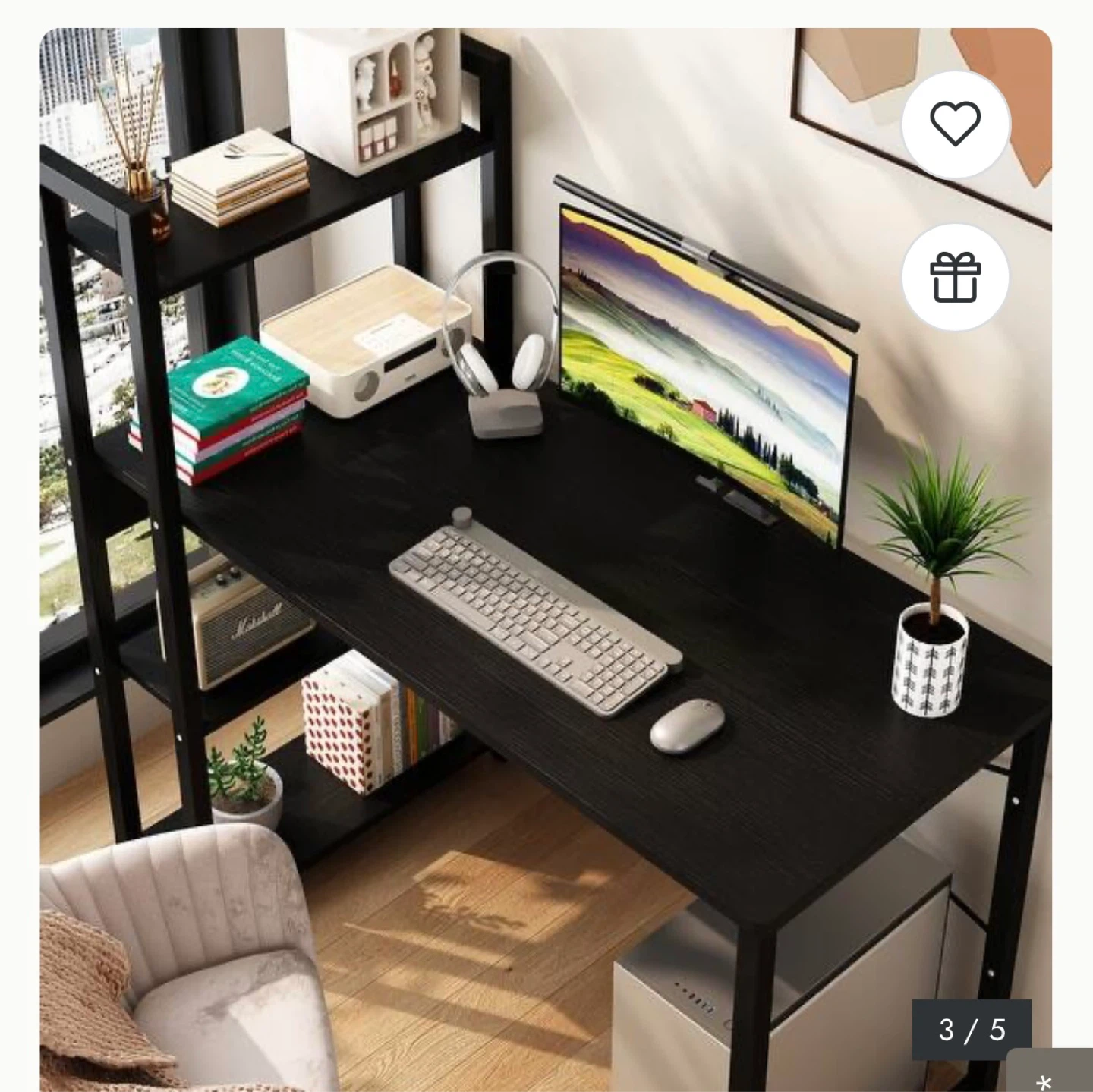 Black Computer Desk with Shelving Unit - photo 4