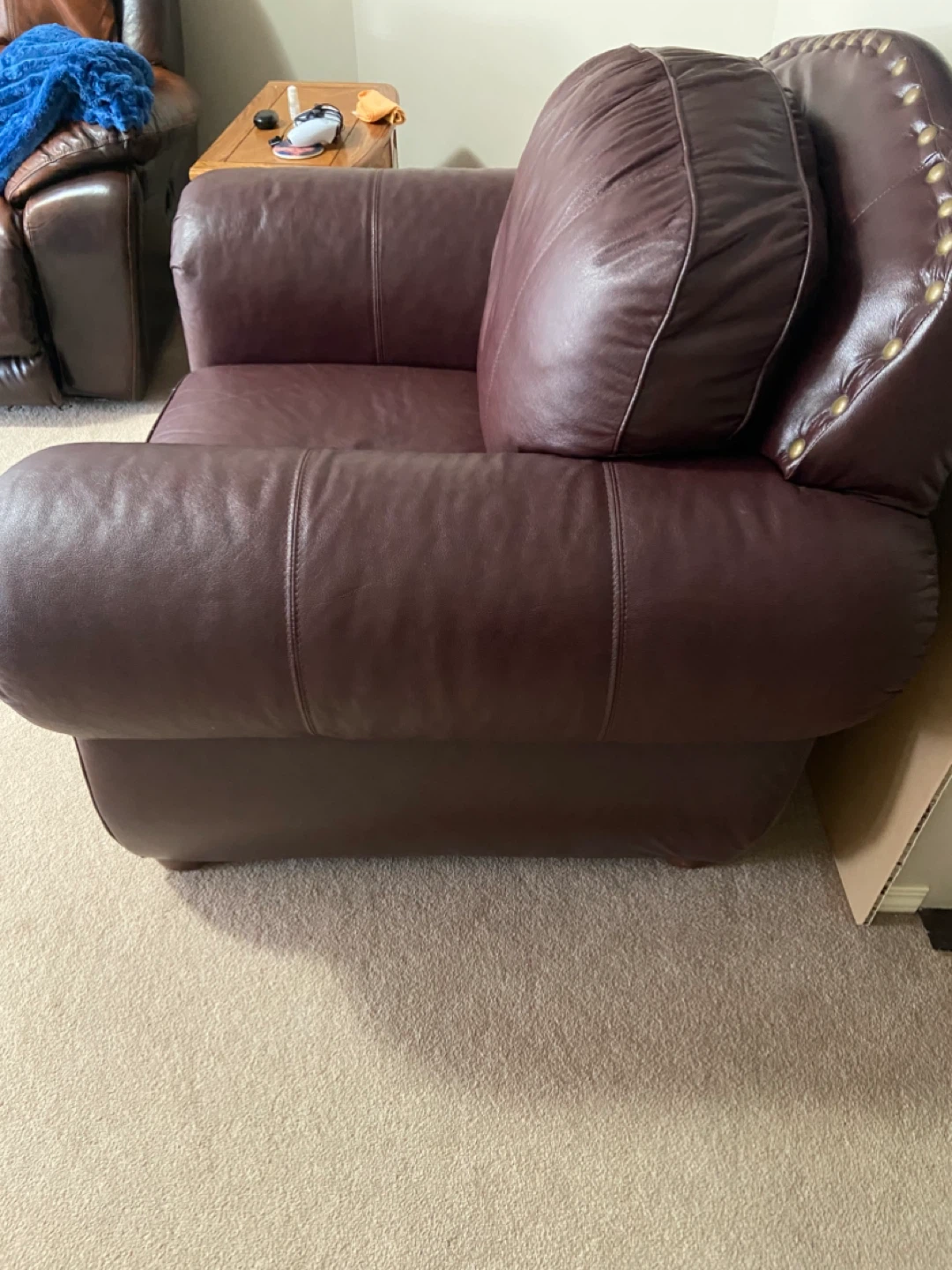 Brown Leather Armchair with Nailhead Trim - photo 2