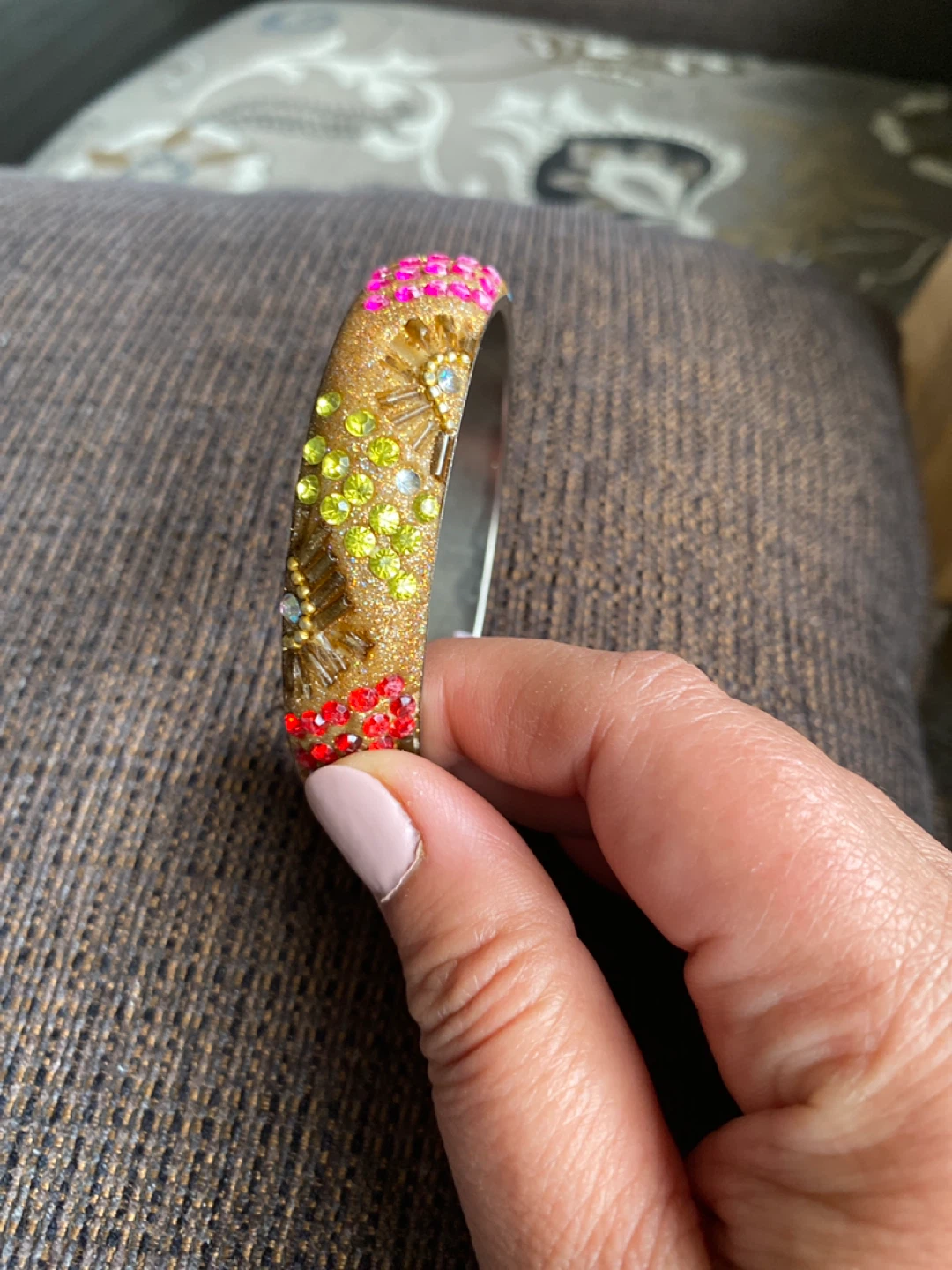 Gold Bangle Bracelet with Rhinestones