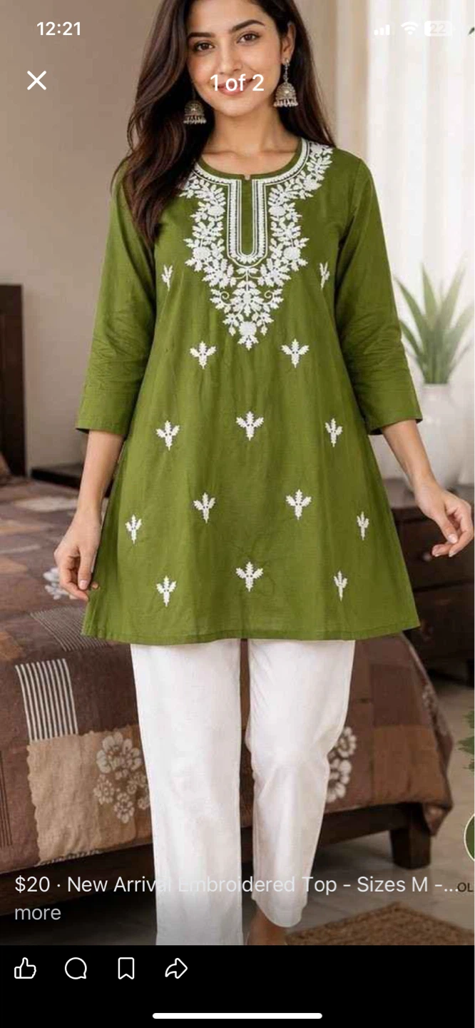 Green Embroidered Top - Size M