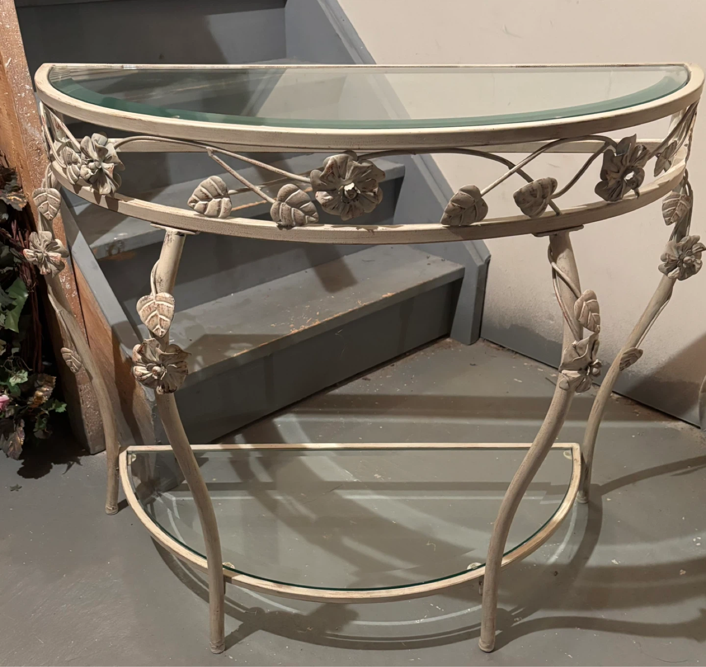Half-Round Console Table with Glass Shelves